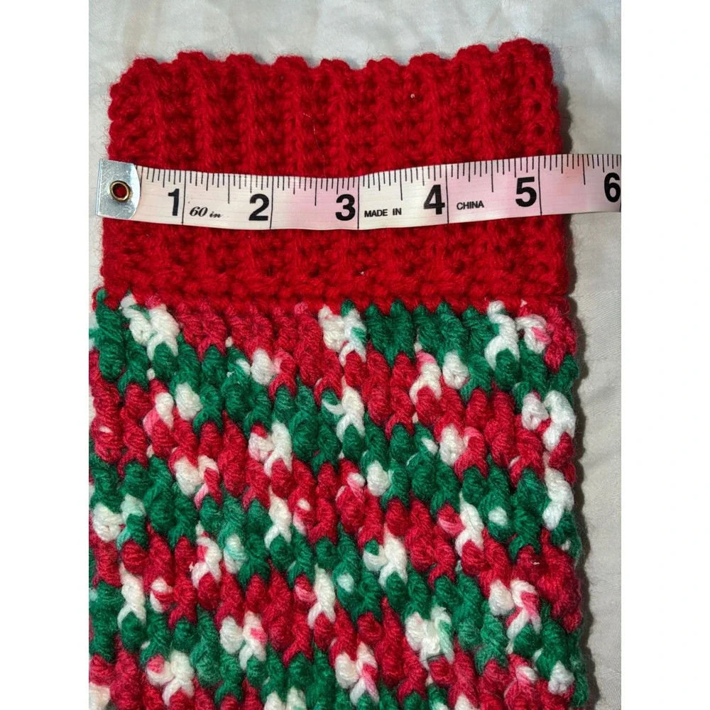 Home Made Christmas Stocking Red Green White Festive Holiday Knit